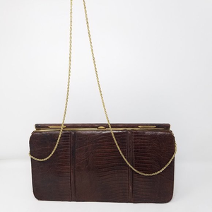 Sterling USA bag brown genuine lizard leather‎ lined gold tone chain shou…